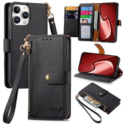 For iPhone 16 Pro Case RFID Blocking Zipper Pocket Leather Wallet Phone Cover