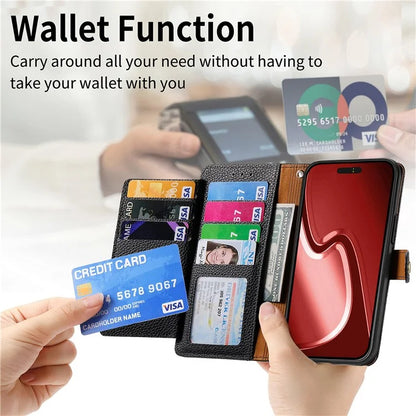 For iPhone 16 Pro Case RFID Blocking Zipper Pocket Leather Wallet Phone Cover