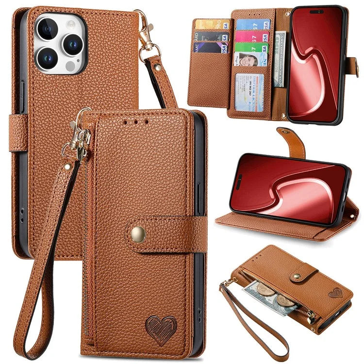 For iPhone 16 Pro Case RFID Blocking Zipper Pocket Leather Wallet Phone Cover