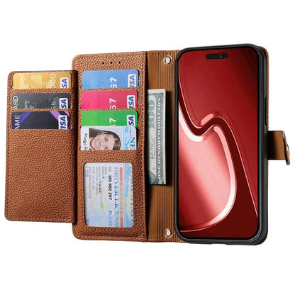 For iPhone 16 Pro Case RFID Blocking Zipper Pocket Leather Wallet Phone Cover