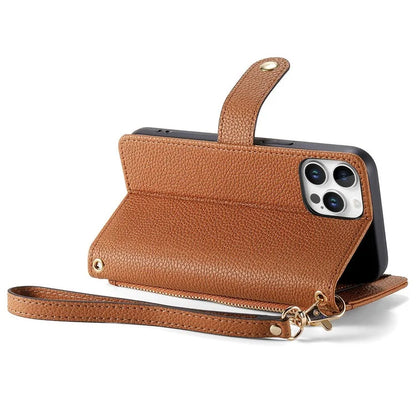 For iPhone 16 Pro Case RFID Blocking Zipper Pocket Leather Wallet Phone Cover