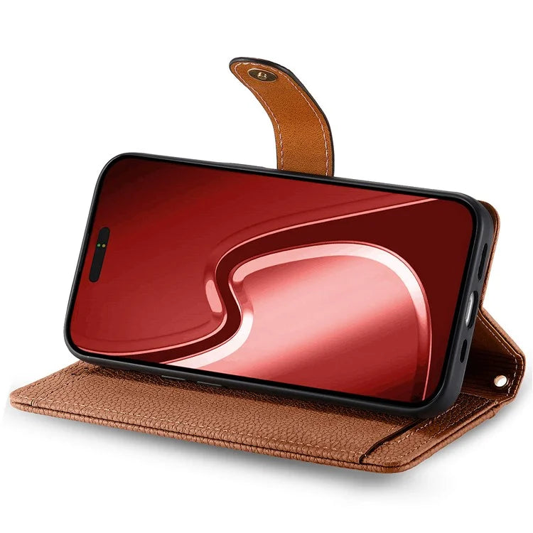 For iPhone 16 Pro Case RFID Blocking Zipper Pocket Leather Wallet Phone Cover