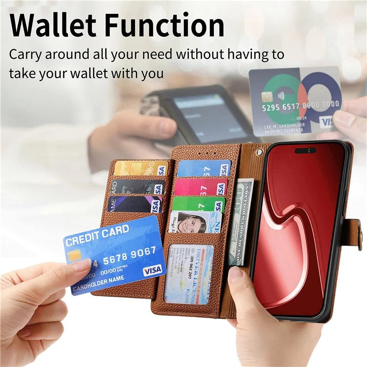For iPhone 16 Pro Case RFID Blocking Zipper Pocket Leather Wallet Phone Cover