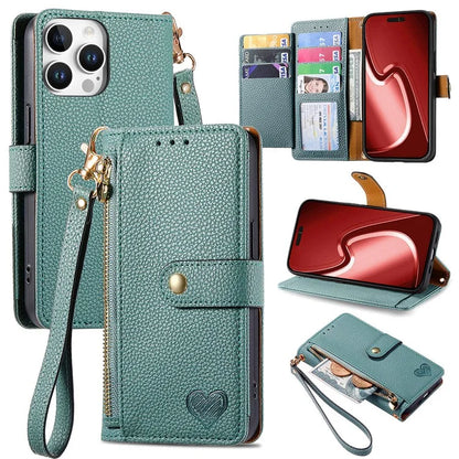 For iPhone 16 Pro Case RFID Blocking Zipper Pocket Leather Wallet Phone Cover
