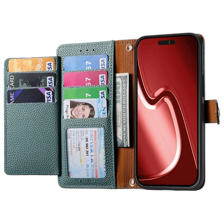For iPhone 16 Pro Case RFID Blocking Zipper Pocket Leather Wallet Phone Cover