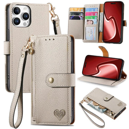 For iPhone 16 Pro Case RFID Blocking Zipper Pocket Leather Wallet Phone Cover