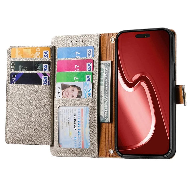 For iPhone 16 Pro Case RFID Blocking Zipper Pocket Leather Wallet Phone Cover