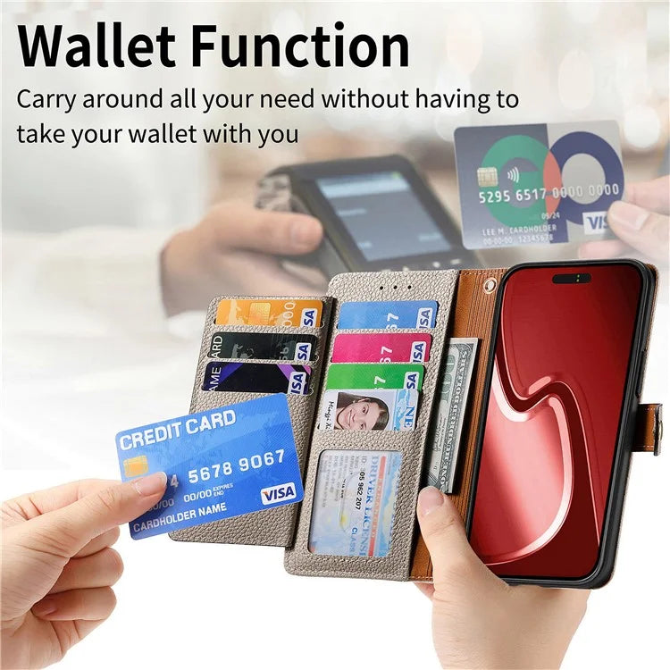 For iPhone 16 Pro Case RFID Blocking Zipper Pocket Leather Wallet Phone Cover