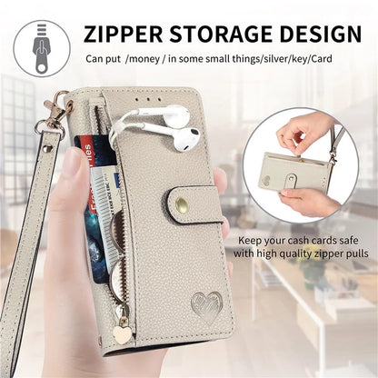 For iPhone 16 Pro Case RFID Blocking Zipper Pocket Leather Wallet Phone Cover