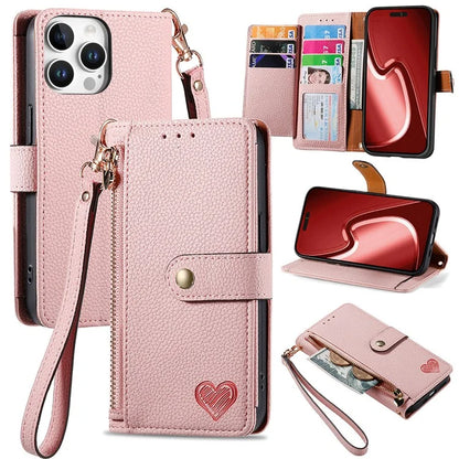For iPhone 16 Pro Case RFID Blocking Zipper Pocket Leather Wallet Phone Cover