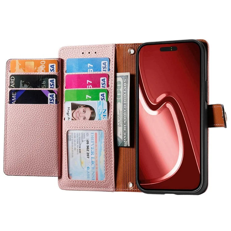 For iPhone 16 Pro Case RFID Blocking Zipper Pocket Leather Wallet Phone Cover