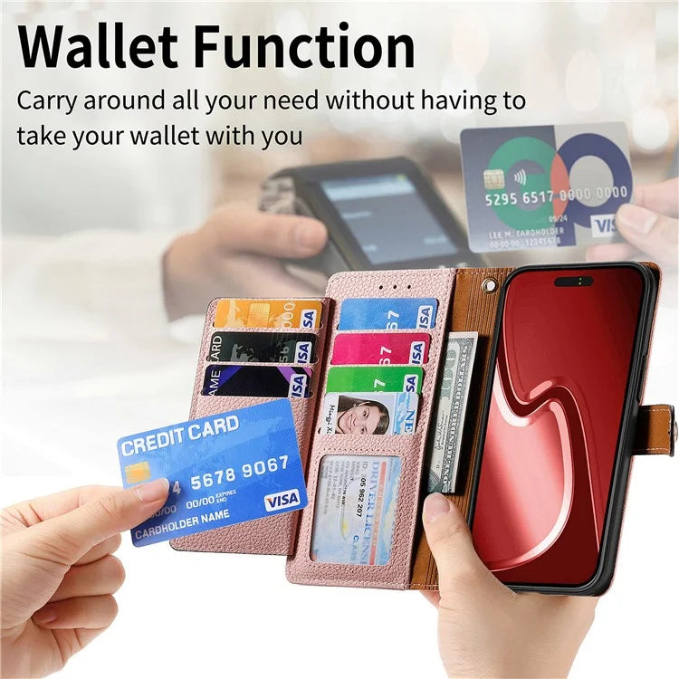 For iPhone 16 Pro Case RFID Blocking Zipper Pocket Leather Wallet Phone Cover