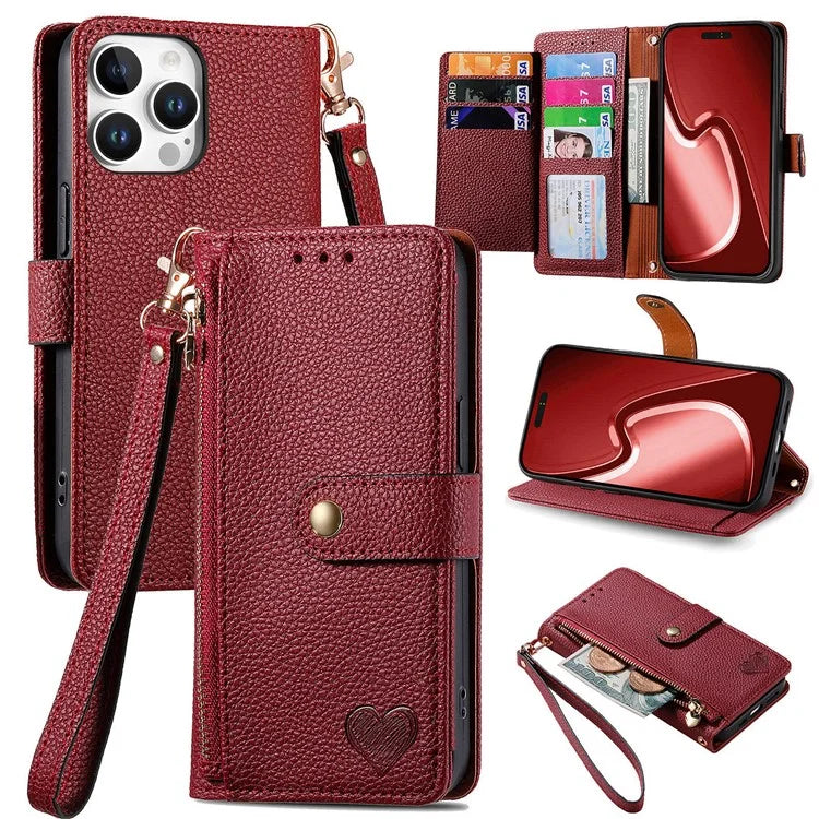 For iPhone 16 Pro Case RFID Blocking Zipper Pocket Leather Wallet Phone Cover