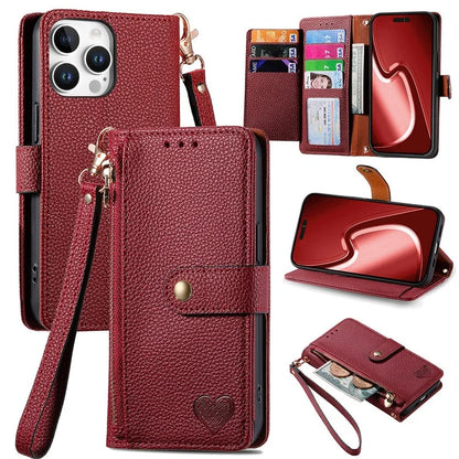 For iPhone 16 Pro Case RFID Blocking Zipper Pocket Leather Wallet Phone Cover