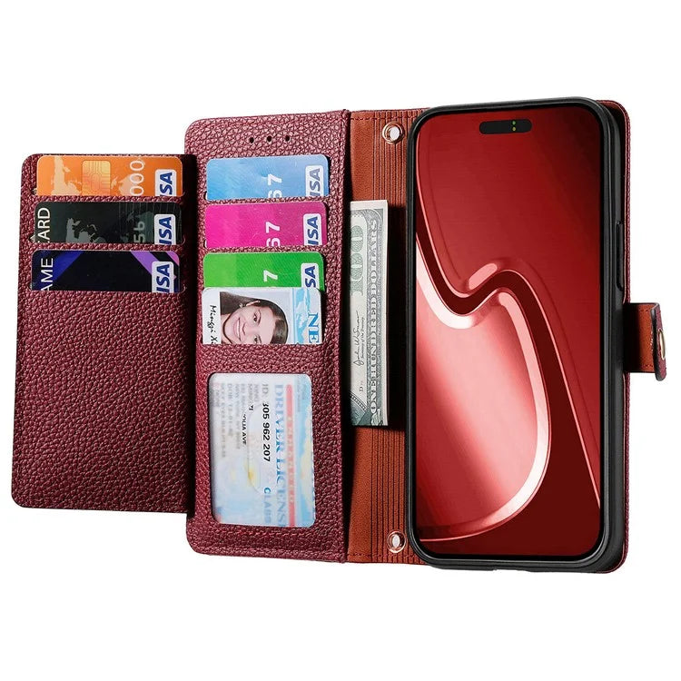 For iPhone 16 Pro Case RFID Blocking Zipper Pocket Leather Wallet Phone Cover