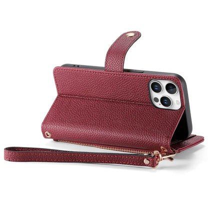 For iPhone 16 Pro Case RFID Blocking Zipper Pocket Leather Wallet Phone Cover