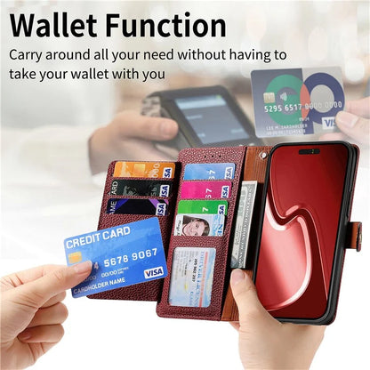 For iPhone 16 Pro Case RFID Blocking Zipper Pocket Leather Wallet Phone Cover