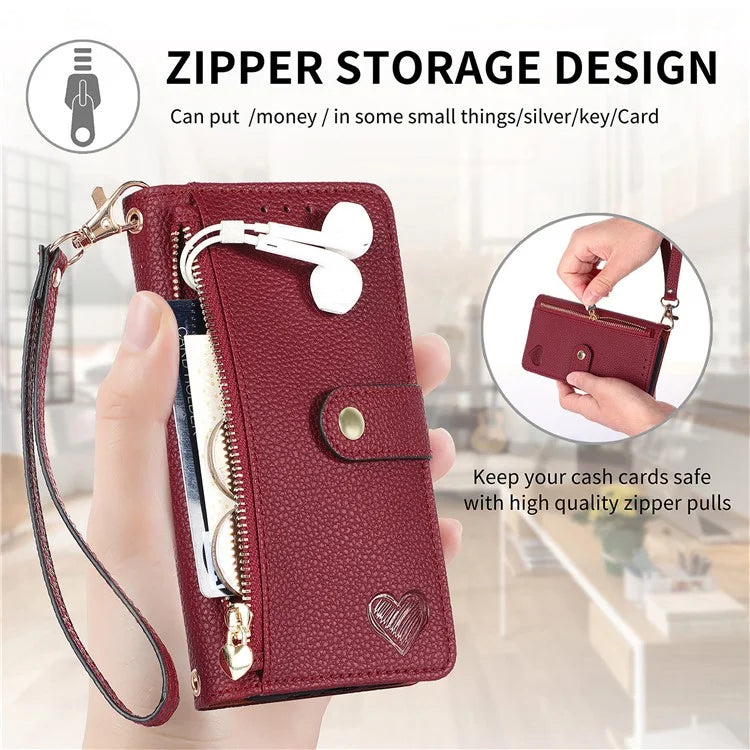For iPhone 16 Pro Case RFID Blocking Zipper Pocket Leather Wallet Phone Cover