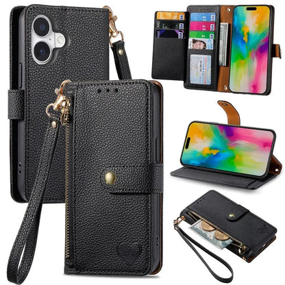 For iPhone 16 Plus Case RFID Blocking Zipper Pocket Leather Wallet Phone Cover