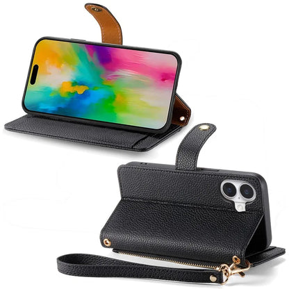 For iPhone 16 Plus Case RFID Blocking Zipper Pocket Leather Wallet Phone Cover