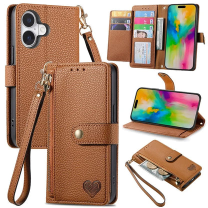 For iPhone 16 Plus Case RFID Blocking Zipper Pocket Leather Wallet Phone Cover