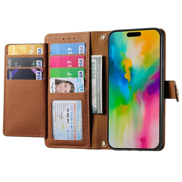 For iPhone 16 Plus Case RFID Blocking Zipper Pocket Leather Wallet Phone Cover