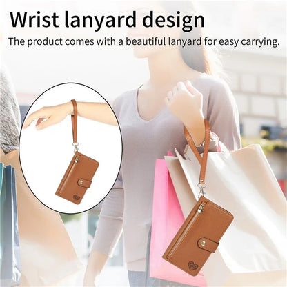 For iPhone 16 Plus Case RFID Blocking Zipper Pocket Leather Wallet Phone Cover