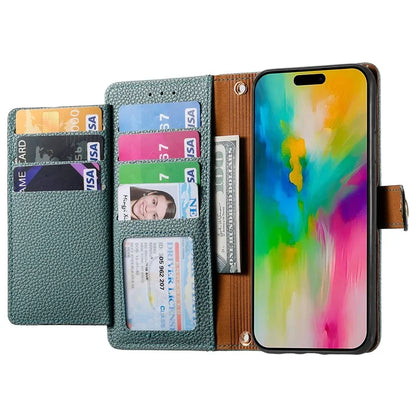 For iPhone 16 Plus Case RFID Blocking Zipper Pocket Leather Wallet Phone Cover