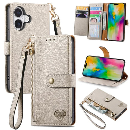 For iPhone 16 Plus Case RFID Blocking Zipper Pocket Leather Wallet Phone Cover