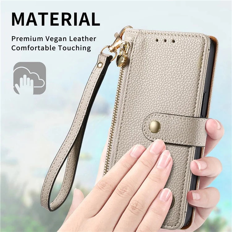 For iPhone 16 Plus Case RFID Blocking Zipper Pocket Leather Wallet Phone Cover