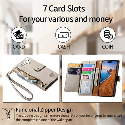 For iPhone 16 Plus Case RFID Blocking Zipper Pocket Leather Wallet Phone Cover