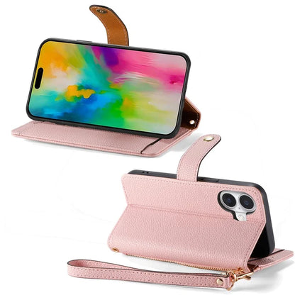 For iPhone 16 Plus Case RFID Blocking Zipper Pocket Leather Wallet Phone Cover