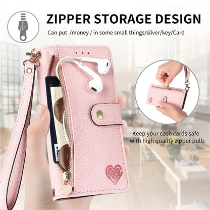 For iPhone 16 Plus Case RFID Blocking Zipper Pocket Leather Wallet Phone Cover