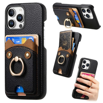 Y6 For iPhone 16 Pro Max Case Cute Bear Design PU Leather+TPU Card Holder Phone Cover