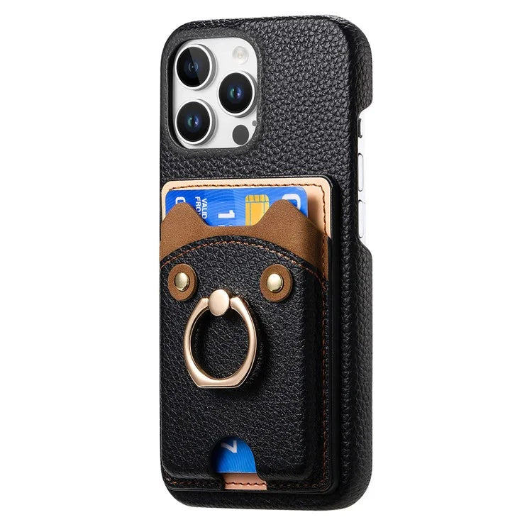 Y6 For iPhone 16 Pro Max Case Cute Bear Design PU Leather+TPU Card Holder Phone Cover