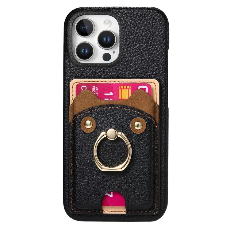 Y6 For iPhone 16 Pro Max Case Cute Bear Design PU Leather+TPU Card Holder Phone Cover