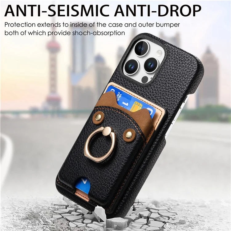 Y6 For iPhone 16 Pro Max Case Cute Bear Design PU Leather+TPU Card Holder Phone Cover