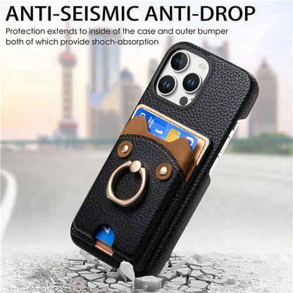 Y6 For iPhone 16 Pro Max Case Cute Bear Design PU Leather+TPU Card Holder Phone Cover