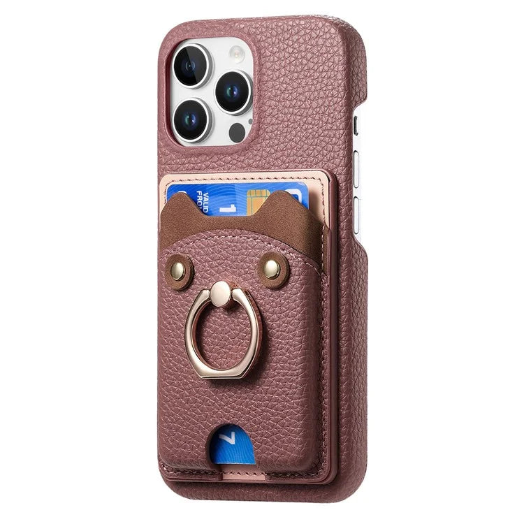 Y6 For iPhone 16 Pro Max Case Cute Bear Design PU Leather+TPU Card Holder Phone Cover