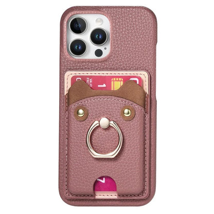 Y6 For iPhone 16 Pro Max Case Cute Bear Design PU Leather+TPU Card Holder Phone Cover