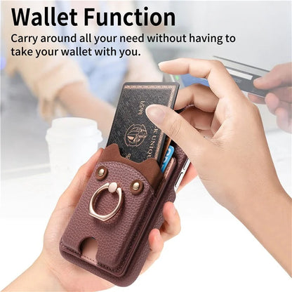 Y6 For iPhone 16 Pro Max Case Cute Bear Design PU Leather+TPU Card Holder Phone Cover