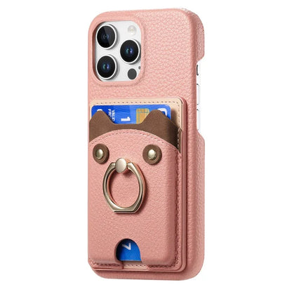 Y6 For iPhone 16 Pro Max Case Cute Bear Design PU Leather+TPU Card Holder Phone Cover