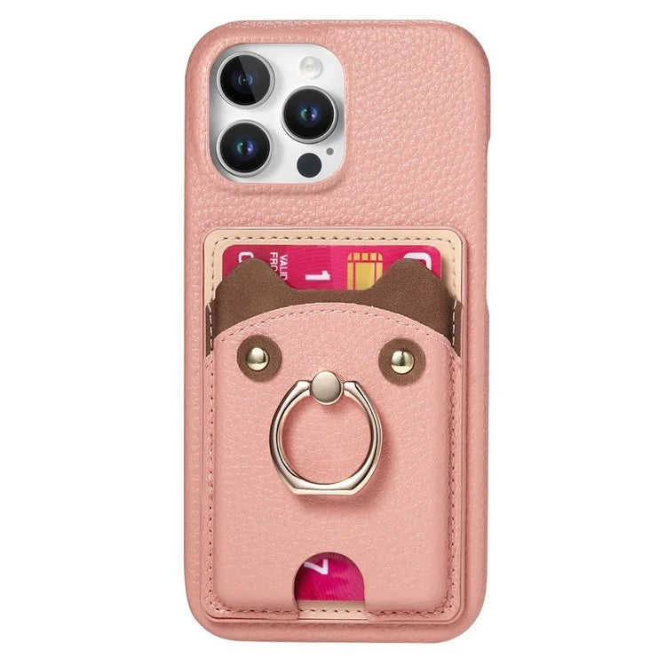 Y6 For iPhone 16 Pro Max Case Cute Bear Design PU Leather+TPU Card Holder Phone Cover
