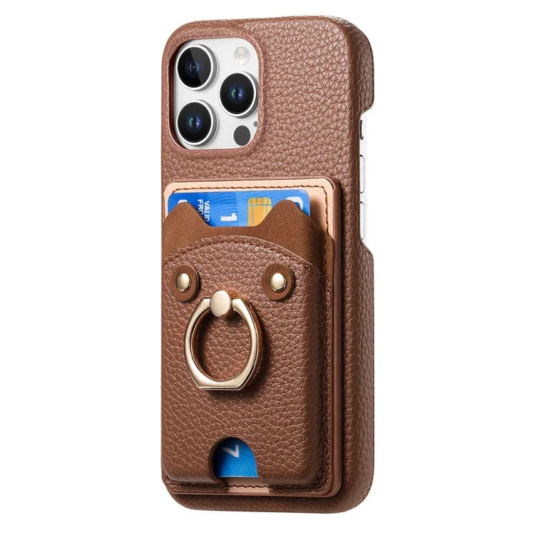 Y6 For iPhone 16 Pro Max Case Cute Bear Design PU Leather+TPU Card Holder Phone Cover