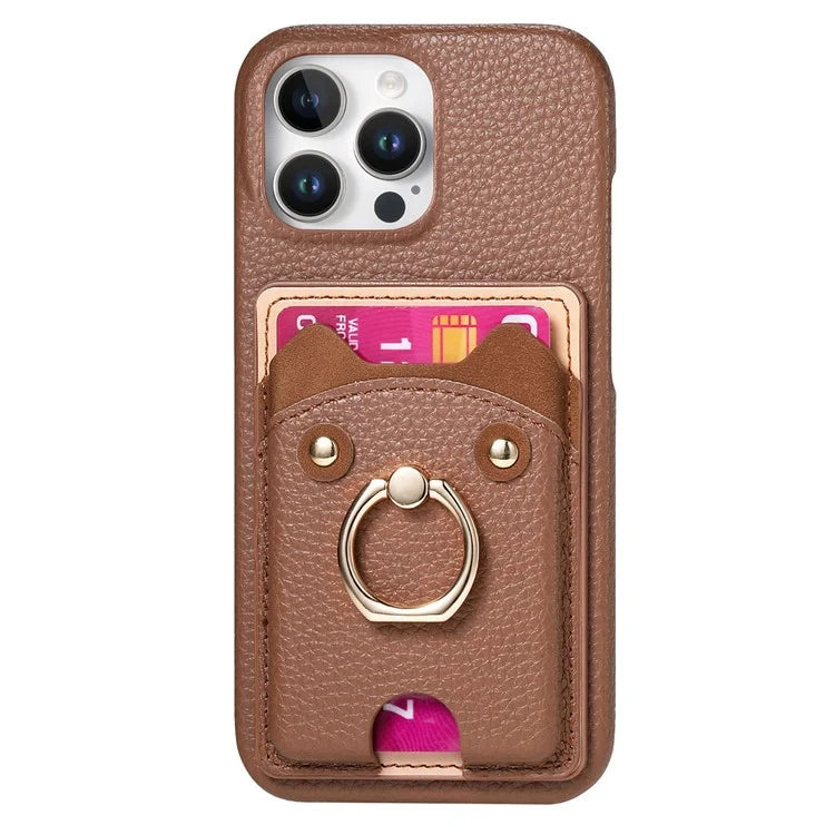 Y6 For iPhone 16 Pro Max Case Cute Bear Design PU Leather+TPU Card Holder Phone Cover