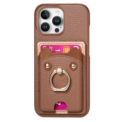 Y6 For iPhone 16 Pro Max Case Cute Bear Design PU Leather+TPU Card Holder Phone Cover