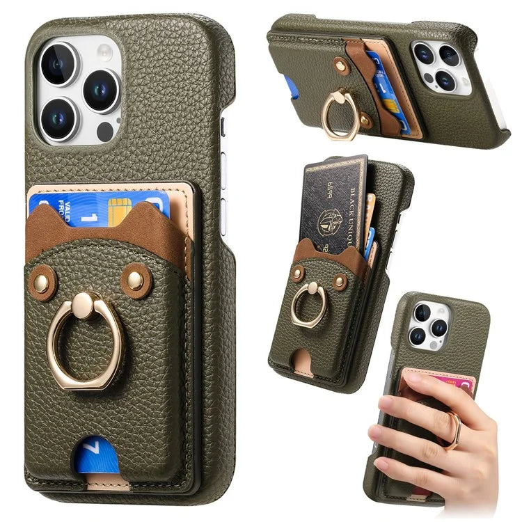 Y6 For iPhone 16 Pro Max Case Cute Bear Design PU Leather+TPU Card Holder Phone Cover