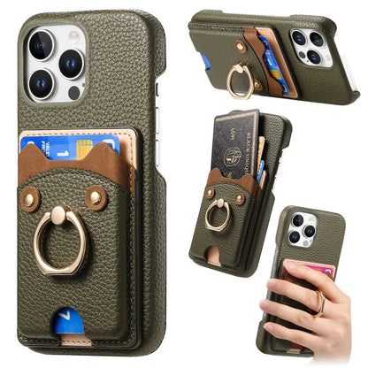 Y6 For iPhone 16 Pro Max Case Cute Bear Design PU Leather+TPU Card Holder Phone Cover