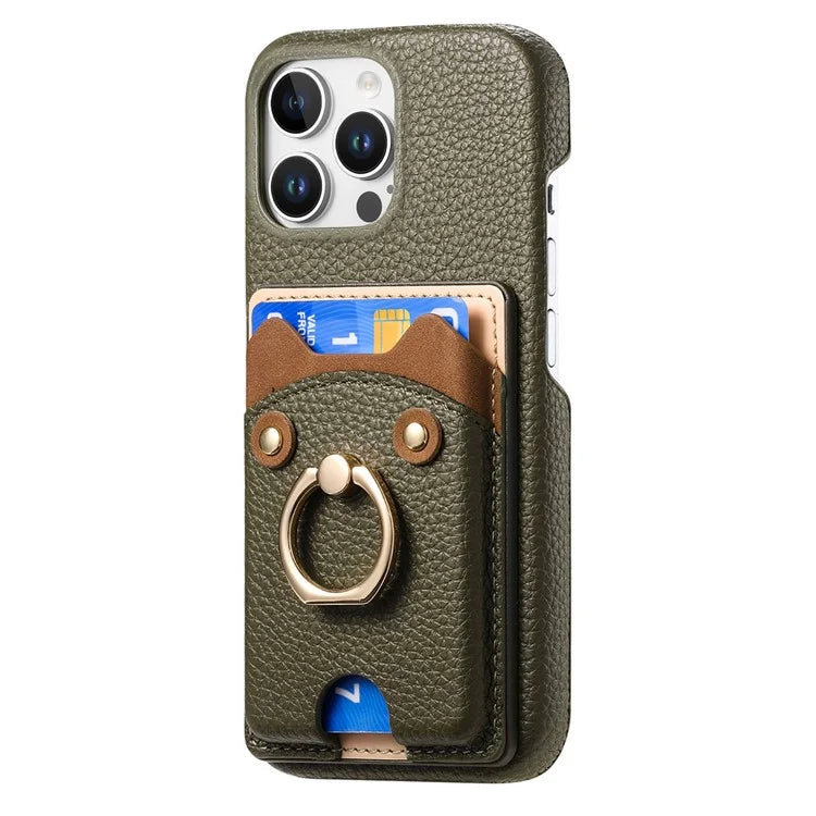 Y6 For iPhone 16 Pro Max Case Cute Bear Design PU Leather+TPU Card Holder Phone Cover