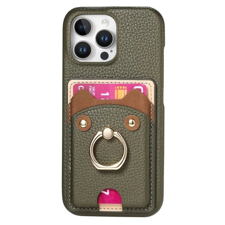 Y6 For iPhone 16 Pro Max Case Cute Bear Design PU Leather+TPU Card Holder Phone Cover